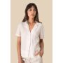 Chemise manches courtes en lin avec col bowling pour femme
