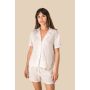 Chemise manches courtes en lin avec col bowling pour femme