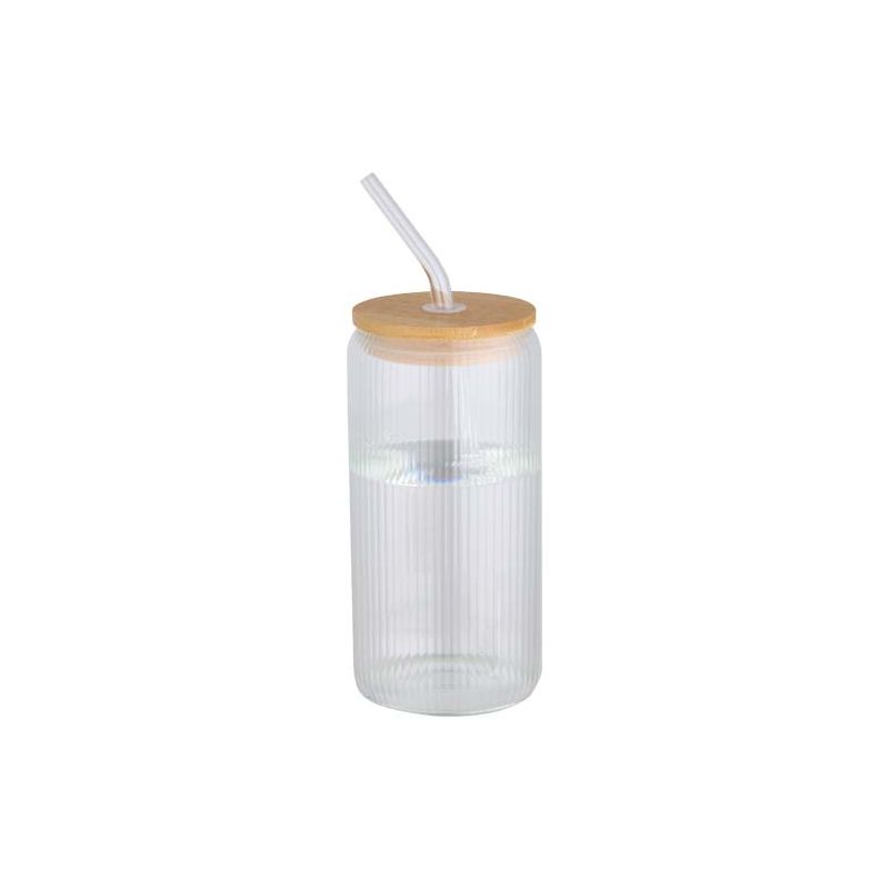 Flacon en verre borosilicate simple paroi de 500 ml avec couvercle en bambou "Mirage"