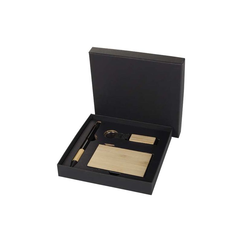 Coffret cadeau avec stylo à bille en aluminium recyclé RCS, porte-clés et porte-cartes RFID "Minka"