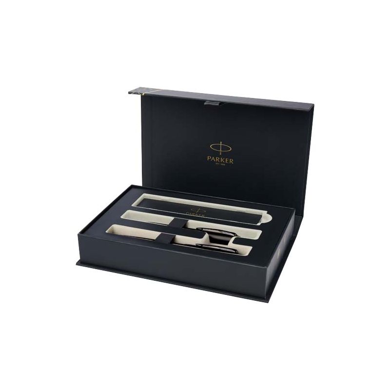 Ensemble de stylo-bille acrylique et stylo rollerball avec coffret cadeau "IM" (encre noire/bleue)