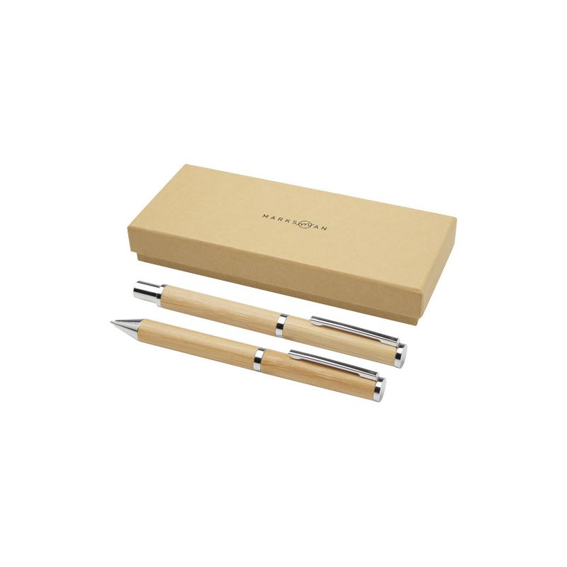 Coffret cadeau de stylo à bille et roller en bambou "Apolys" (encre noire)