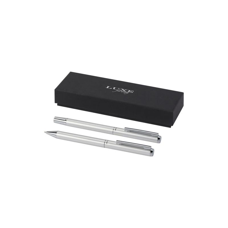 Ensemble cadeau de stylo-bille et roller en aluminium recyclé "Lucetto" (encre noire)