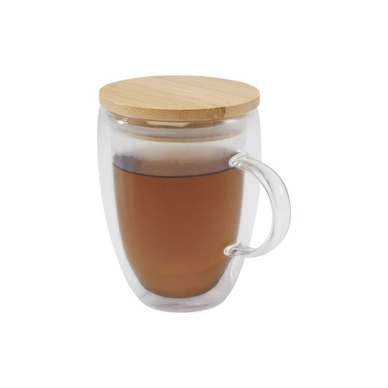 Verre en verre avec couvercle en bambou de 350 ml "Leona"