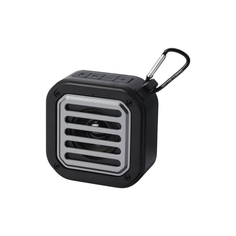 Colonne Bluetooth® solaire 3 W IPX5 en plastique recyclé RCS avec mousqueton "Solo"