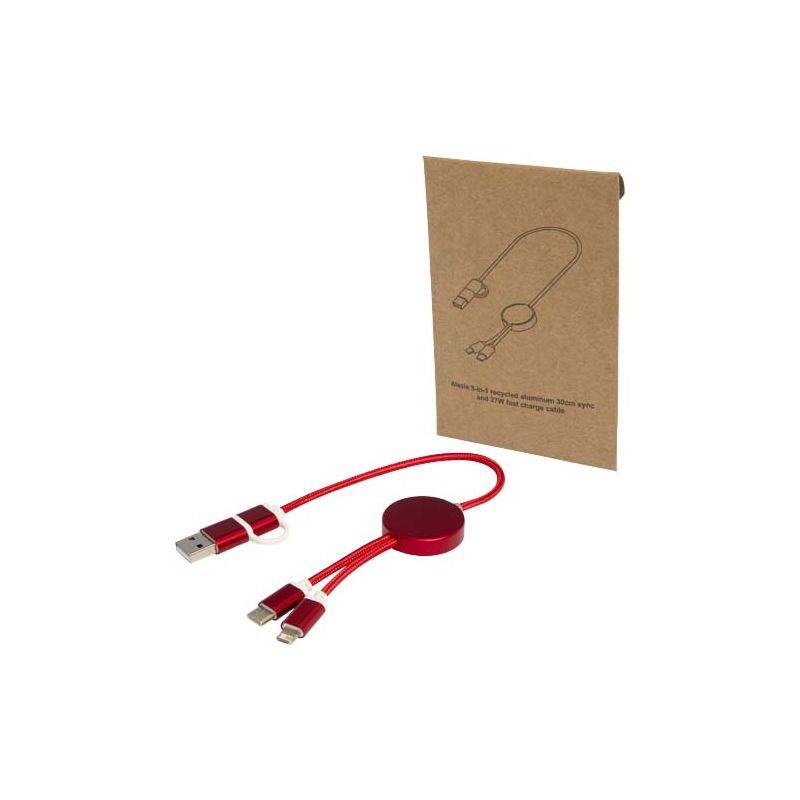 Câble de synchronisation de données et de charge rapide 27 W de 30 cm en aluminium et plastique recyclés 5-en-1 "Alasia"