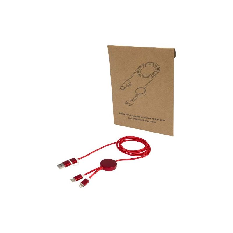 Câble de synchronisation de données et de charge rapide 27 W de 150 cm en aluminium et plastique recyclés 5-en-1 "Alasia"
