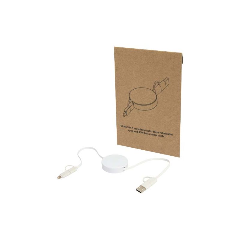 Câble rétractable de synchronisation de données et de charge rapide 40 W 90 cm en plastique recyclé 5 en 1 "Citala"
