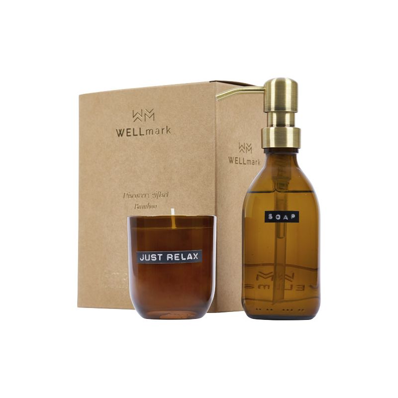 Ensemble de porte-savons et bougies parfumées Wellmark Discovery 200 ml et 150 g - parfum bambou