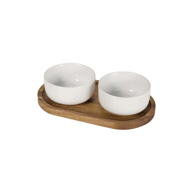 Ensemble de plateau en bois et de bols en céramique "Noa"