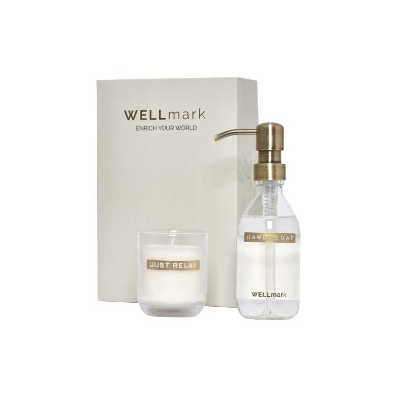 Distributeur de savon pour les mains de 250 ml et set de bougies parfumées de 150 g « Wellmark Discovery »
