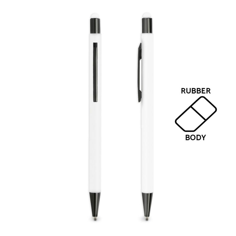 Stylo à bille en aluminium, avec finition en caoutchouc et fonction tactile