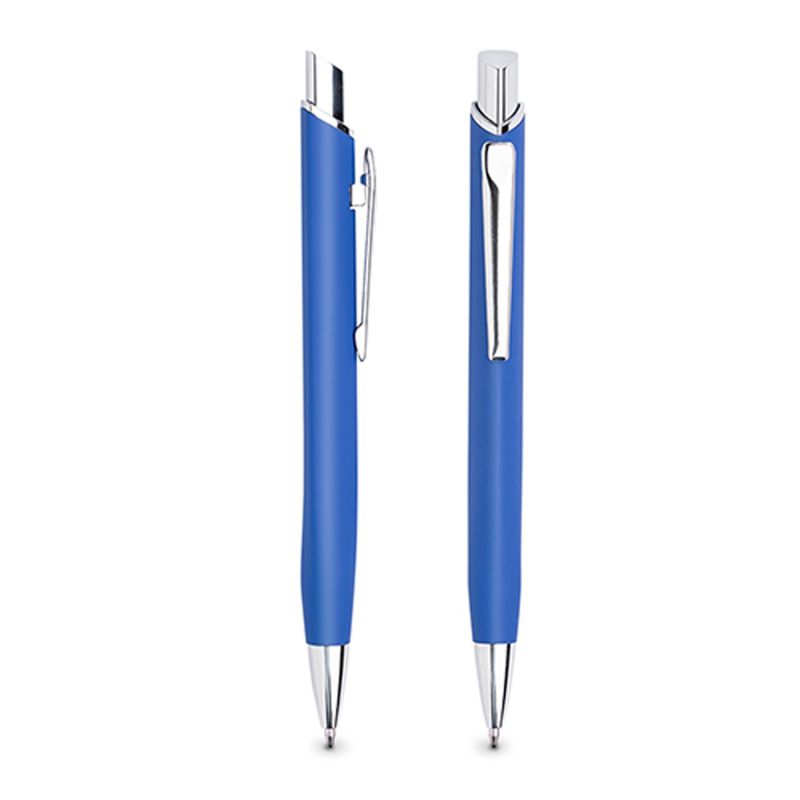 Stylo-bille métallique Chrome, avec finition en caoutchouc