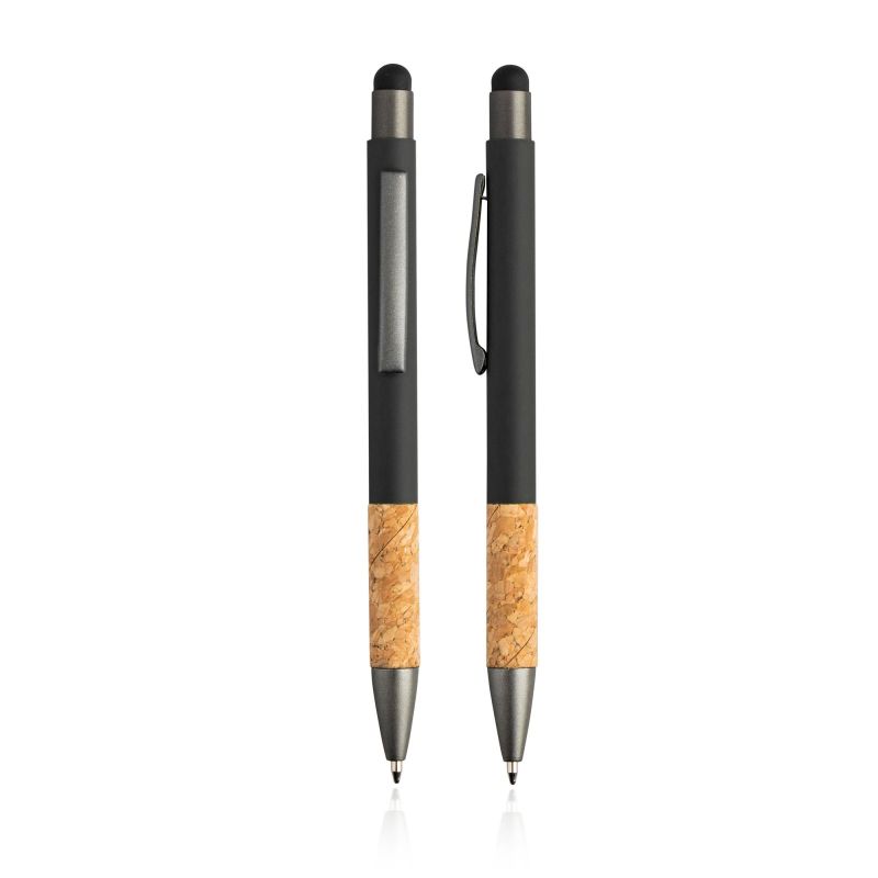 Merge Stylo à bille en aluminium et liège avec finition en caoutchouc et fonction tactile