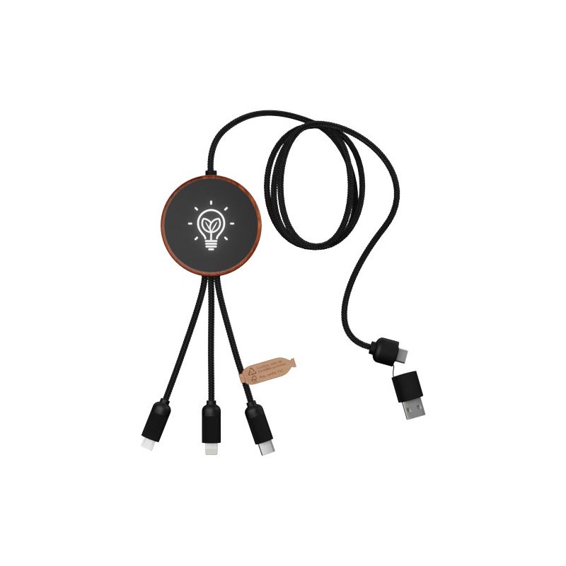 Câble de chargement avec logo lumineux RPET 5-en-1 et station de charge 10W "SCX.design C40"
