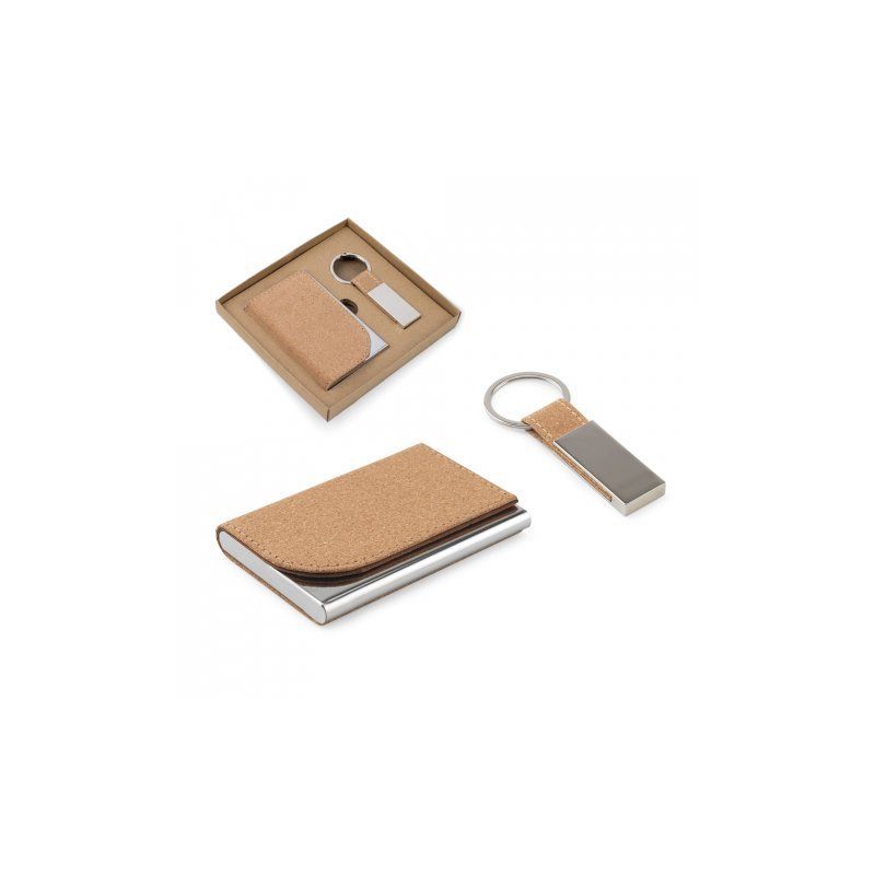 GOSLING Ensemble composé d'un porte-cartes et d'un porte-clés, tous deux en métal et en liège.