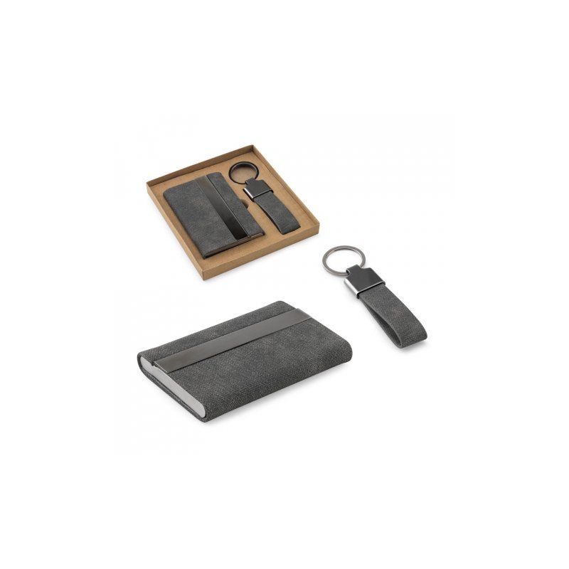 VAUGHN Conjunto composto por um porta-cartões e porta chaves, ambos em metal e poliéster reciclado (30% rPET)