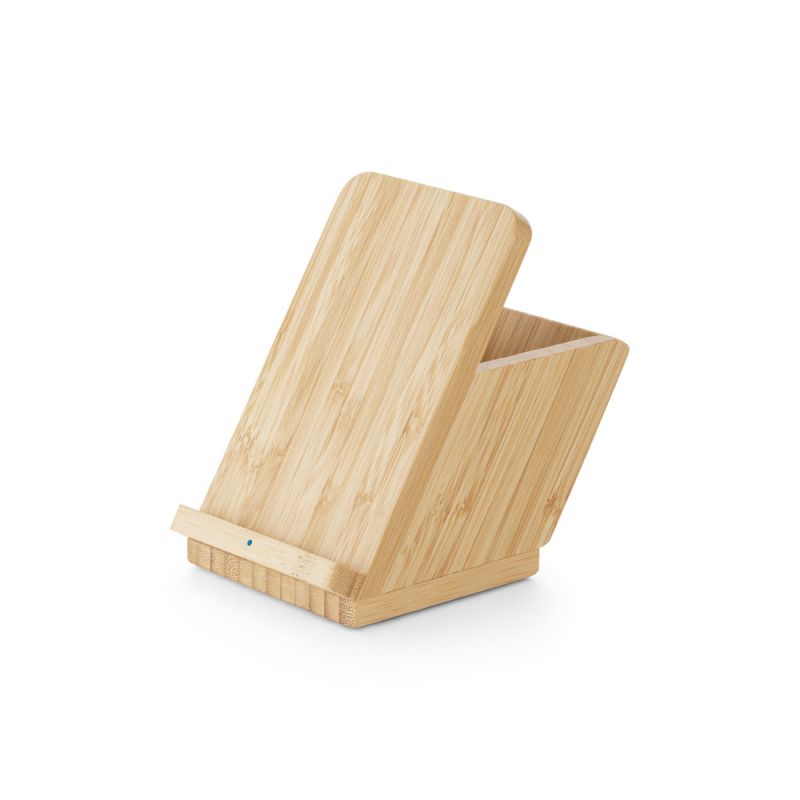 LEAVITT Support pour smartphone et porte-stylos avec chargeur sans fil rapide 10W en bambou