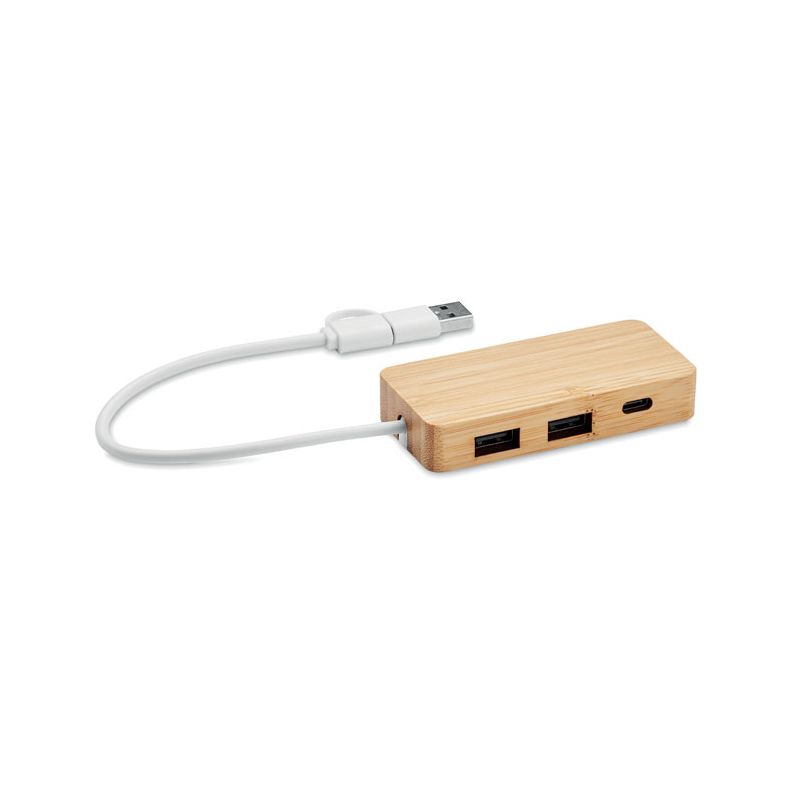 Hub USB 3 ports en bambou