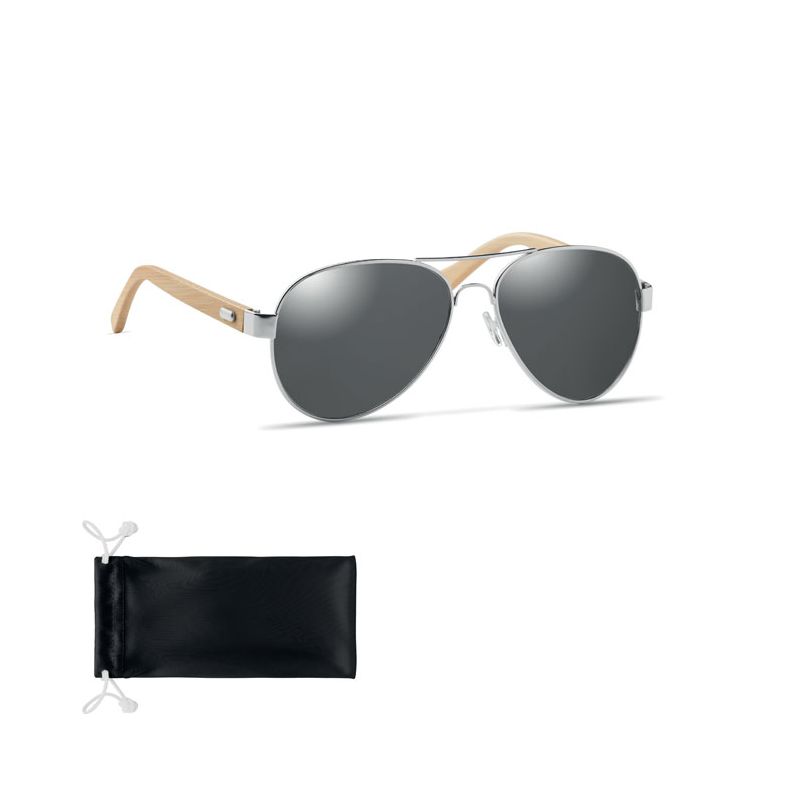 Lunettes de soleil en bambou dans une pochette
