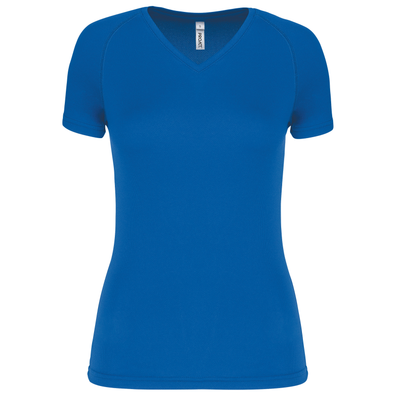 T-shirt de sport femme à manches courtes et col en V