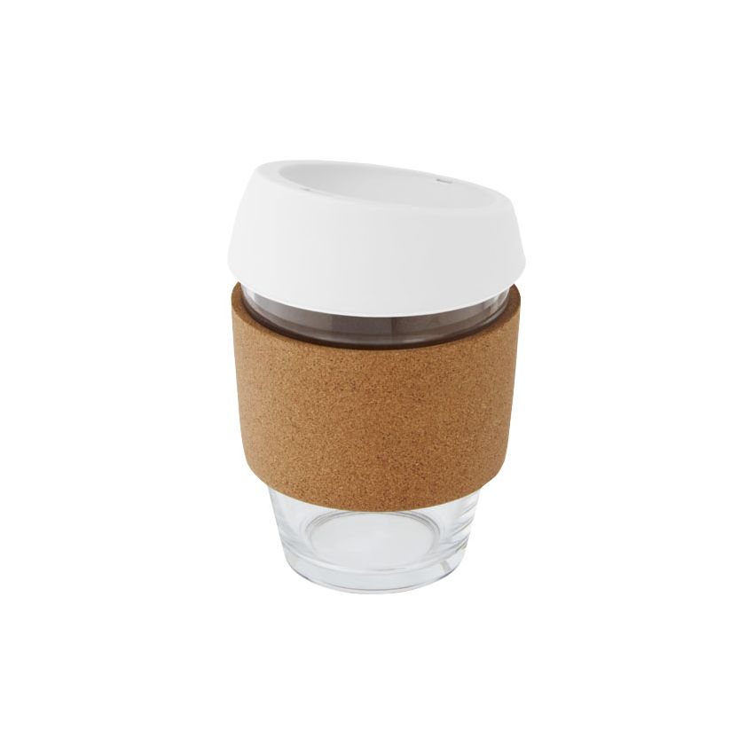 Gobelet isotherme en verre borosilicate de 360 ml avec poignée en liège et couvercle en silicone 