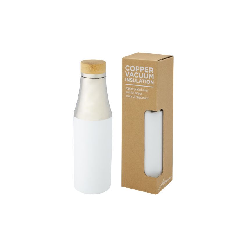Gourde en cuivre de 540 ml isolée sous vide en acier inoxydable avec bouchon en bambou « Hulan »