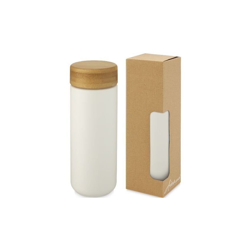 Tasse isotherme en céramique de 300 ml avec couvercle en bambou 
