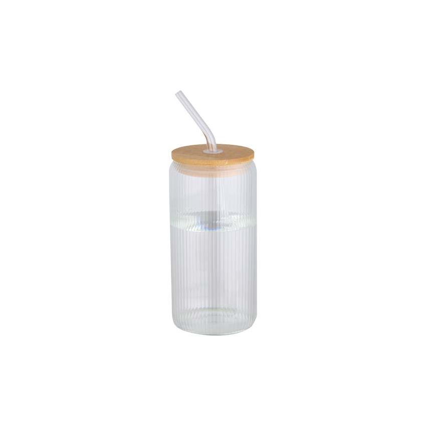 Flacon en verre borosilicate simple paroi de 500 ml avec couvercle en bambou 
