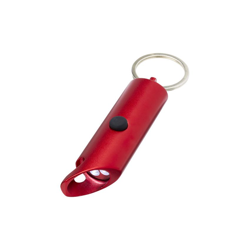 Lampe de poche LED et décapsuleur avec porte-clés en aluminium recyclé « Flare »