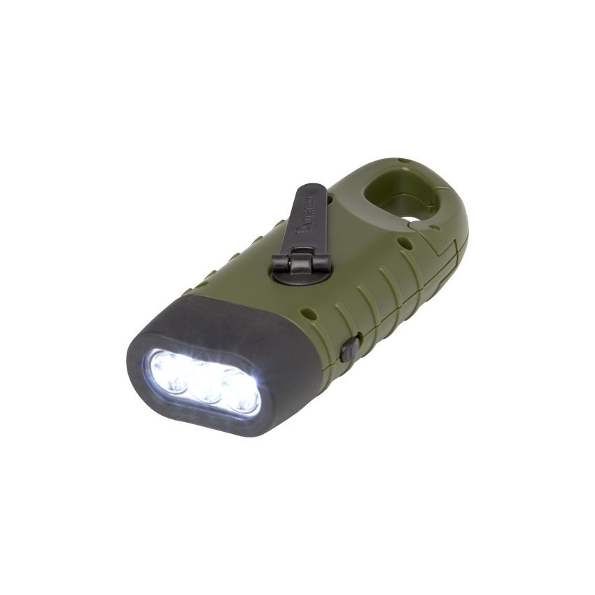 Lampe lanterne à dynamo solaire avec mousqueton en plastique recyclé « Helios »