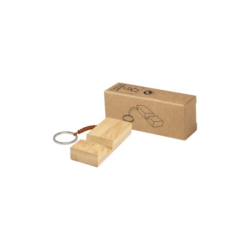 Suporte para smartphone de bambu com porta-chaves 