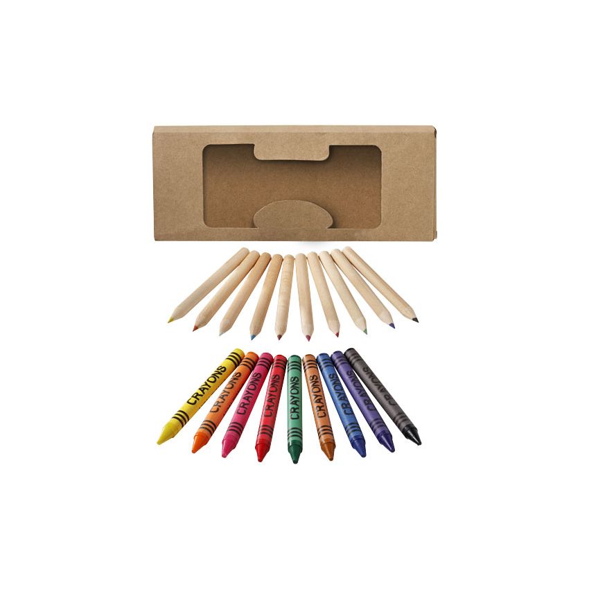 Ensemble de 19 crayons de couleur et crayons de cire 