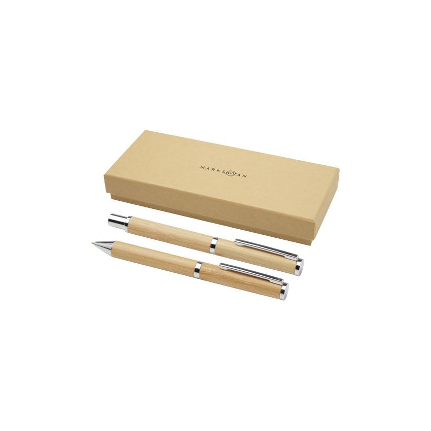 Coffret cadeau de stylo à bille et roller en bambou 