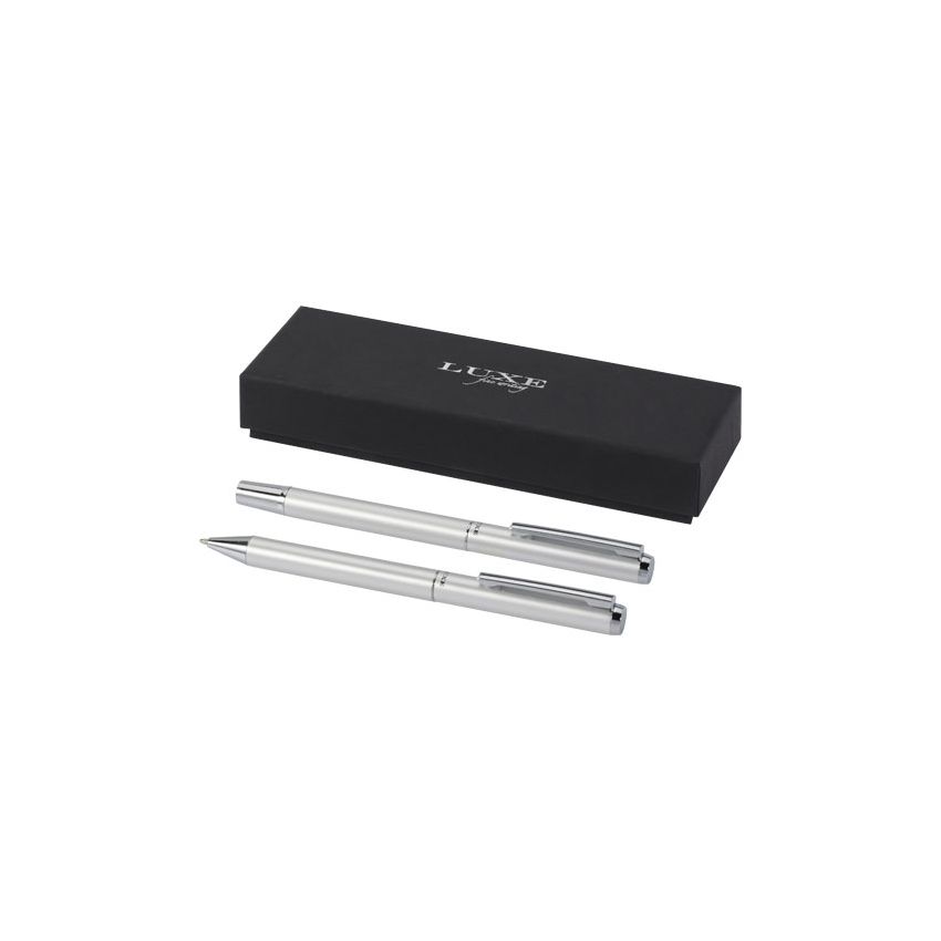 Ensemble cadeau de stylo-bille et roller en aluminium recyclé 