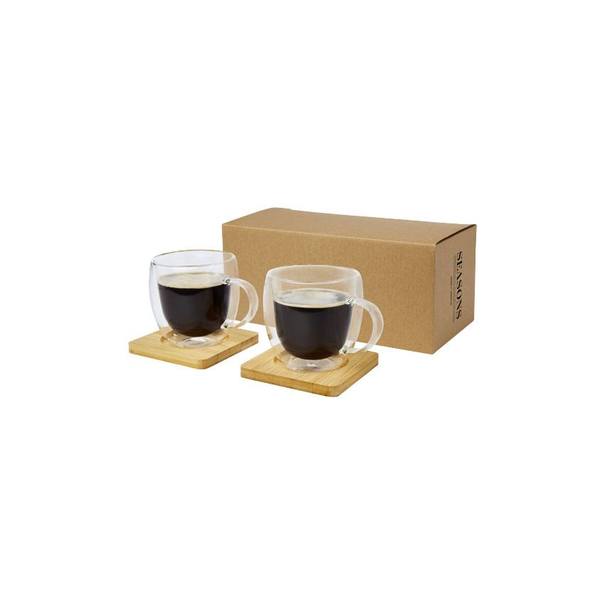 Verre en verre double paroi de 250 ml avec base en bambou, lot de 2 pièces 