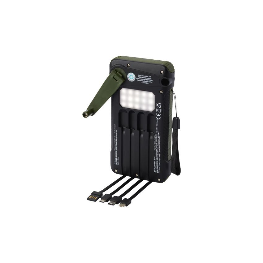 Batterie externe solaire avec dynamo de 10 000 mAh en plastique recyclé RCS 
