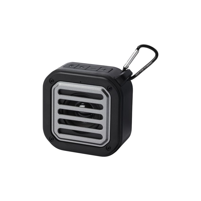 Colonne Bluetooth® solaire 3 W IPX5 en plastique recyclé RCS avec mousqueton 