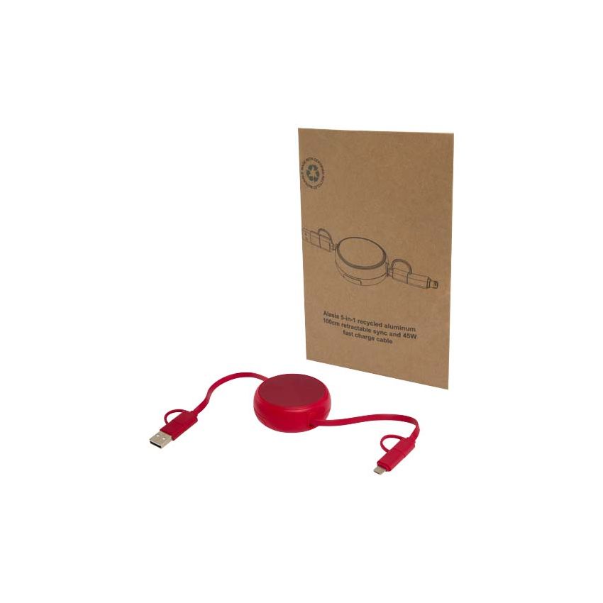 Câble rétractable de synchronisation de données et de charge rapide 45 W, en plastique recyclé et aluminium, 100 cm 5 en 1 