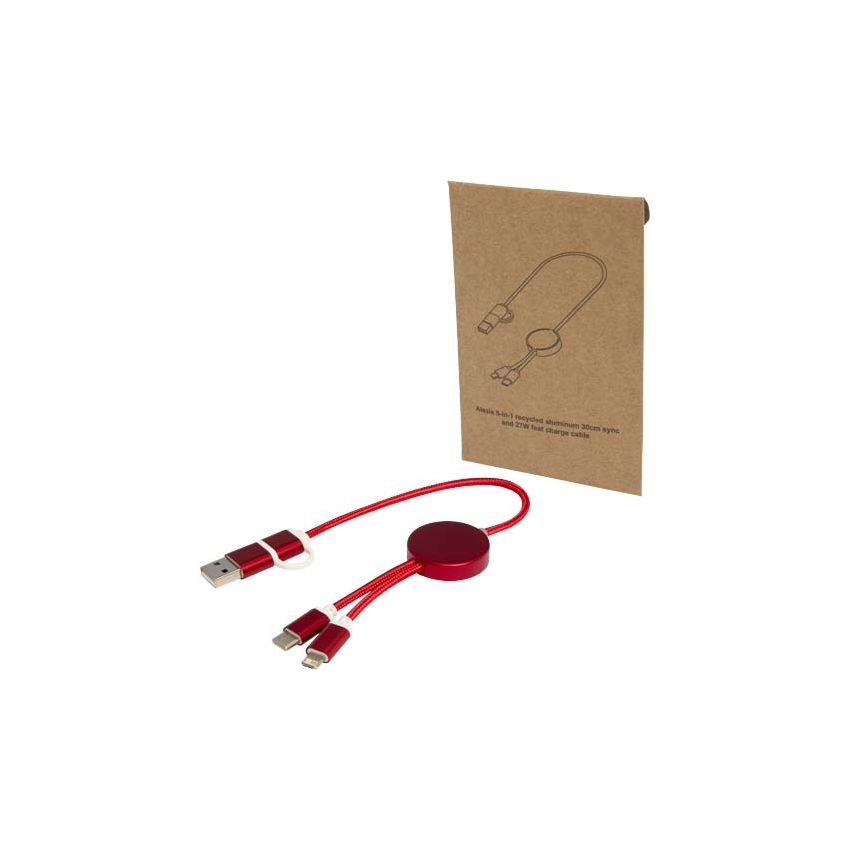 Câble de synchronisation de données et de charge rapide 27 W de 30 cm en aluminium et plastique recyclés 5-en-1 