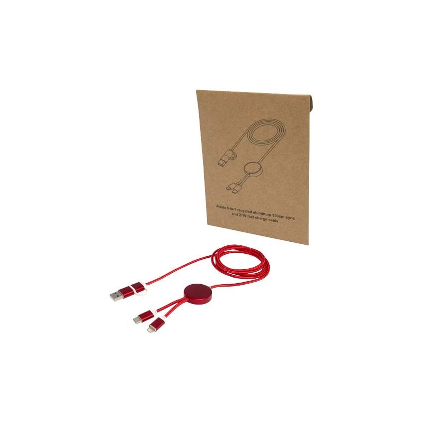 Câble de synchronisation de données et de charge rapide 27 W de 150 cm en aluminium et plastique recyclés 5-en-1