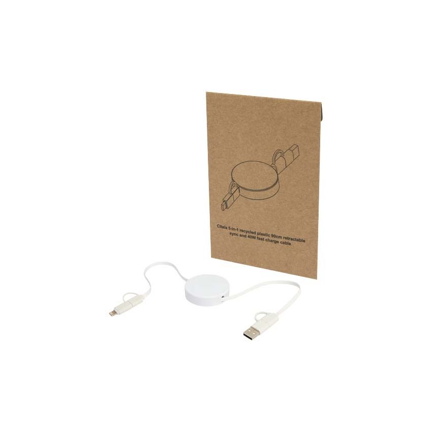 Câble rétractable de synchronisation de données et de charge rapide 40 W 90 cm en plastique recyclé 5 en 1 