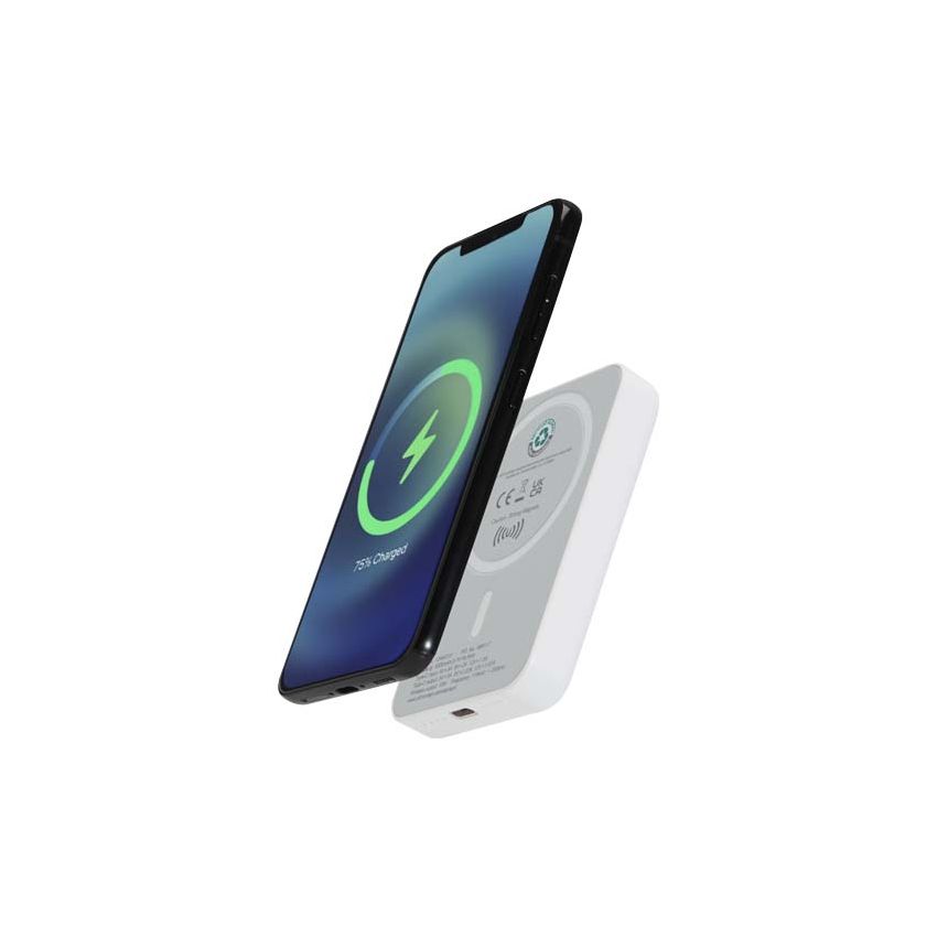 Powerbank magnétique sans fil de 5 000 mAh et 15 W avec PD de 20 W - fabriqué en plastique recyclé 