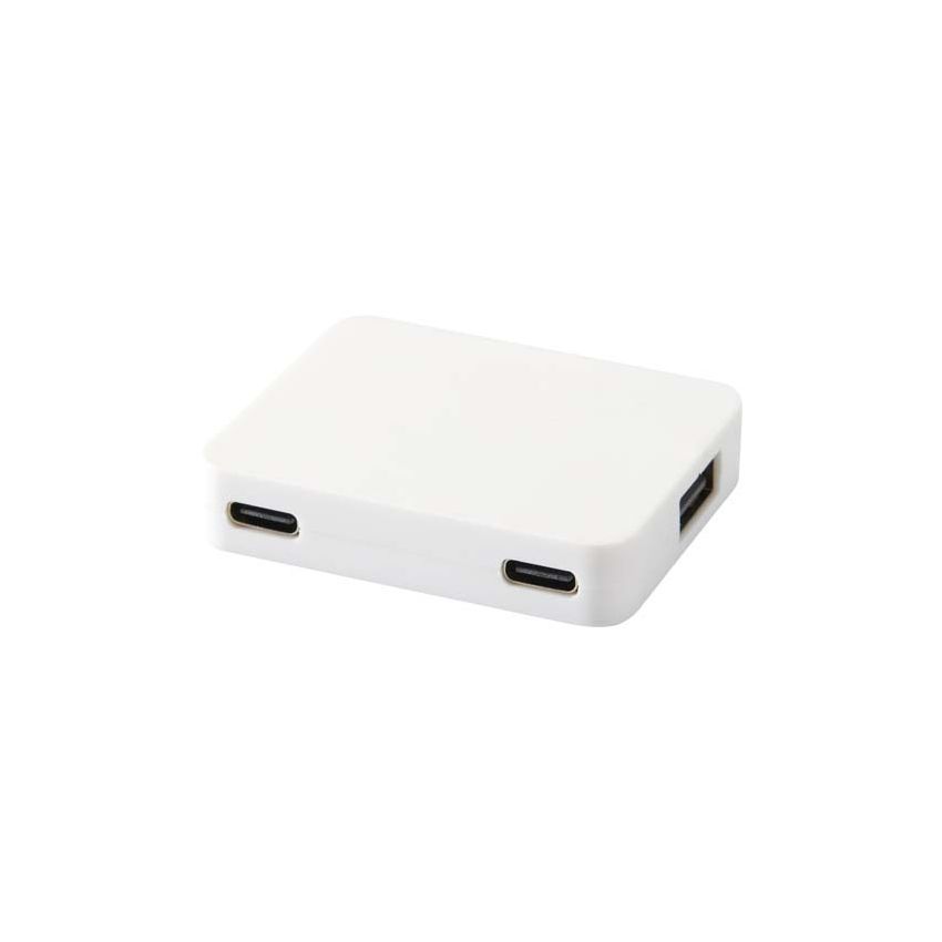 Hub USB à 4 ports avec sortie USB-A et Type-C et double entrée - fabriqué en plastique recyclé 