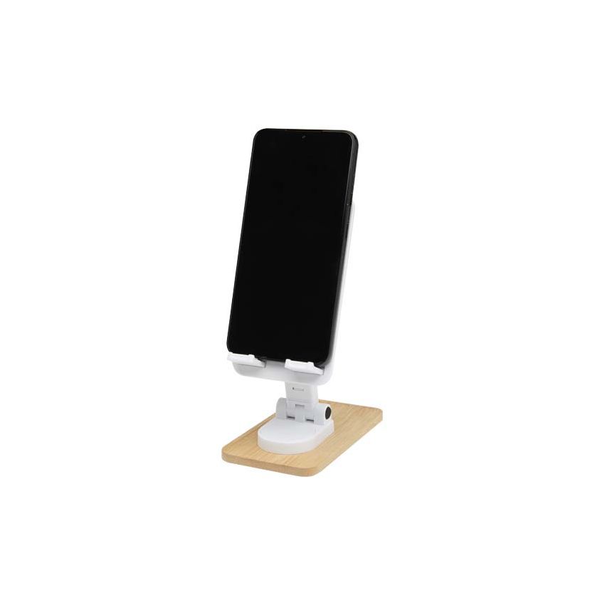 Support de téléphone pliable pour bureau en plastique recyclé avec détails en bambou 