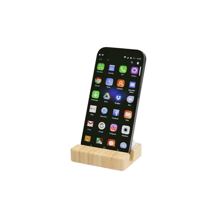 Support de téléphone portable en plastique recyclé avec détails en bambou