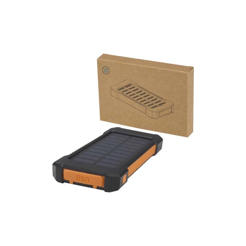 Batterie externe solaire robuste en plastique recyclé de 5 000 mAh et 10 W avec lampe torche intégrée 