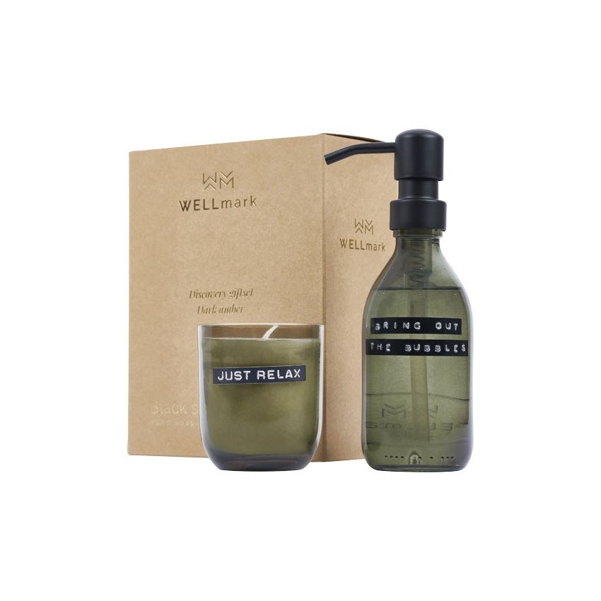 Ensemble de porte-savons et bougies parfumées Wellmark Discovery de 200 ml et 150 g - parfum ambre foncé