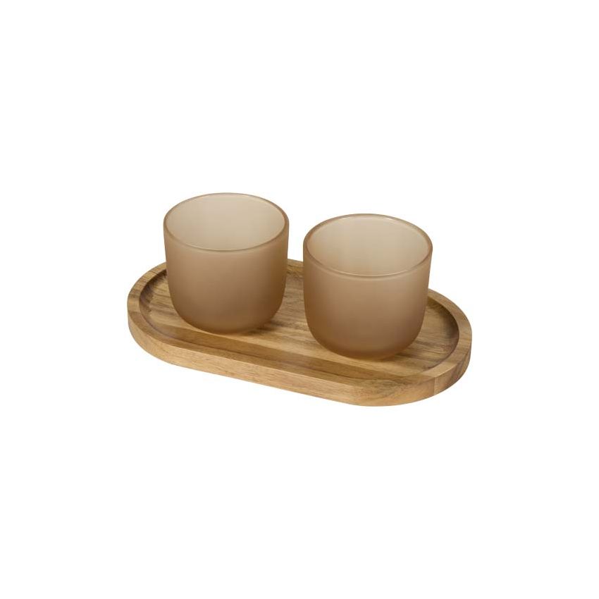 Ensemble de plateau en bois et verres en verre finition mate 