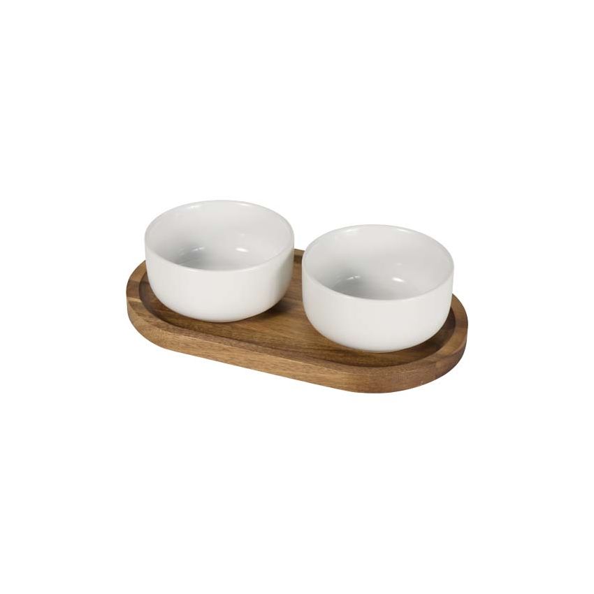 Ensemble de plateau en bois et de bols en céramique 